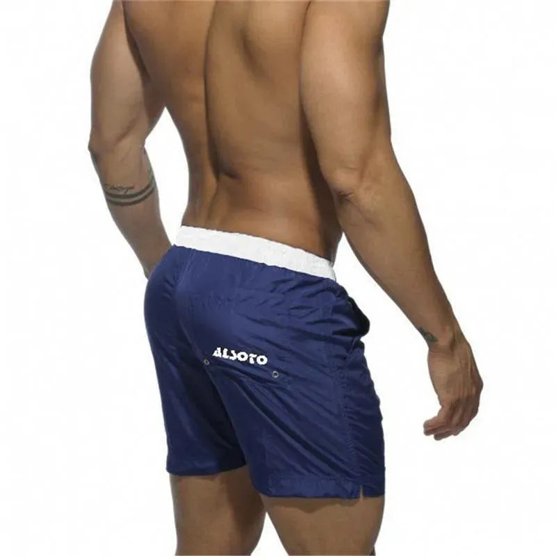 Men Black White Sporty Swim Shorts