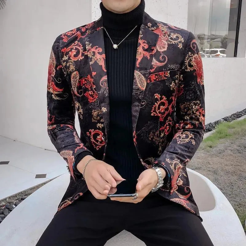 Men Blazer - Coral Print Blazer - Floral Blazer - LeStyleParfait