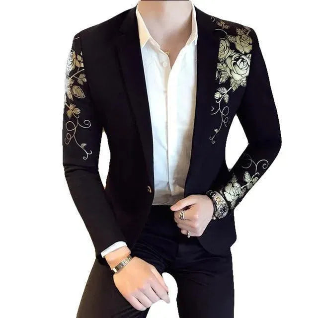 Men Blazer - Floral Gold Print Casual Blazer - Floral Blazer - LeStyleParfait