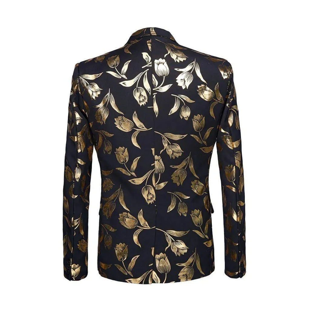 Men Blazer - Gold Print Party Blazer - Tuxedo Blazer - LeStyleParfait