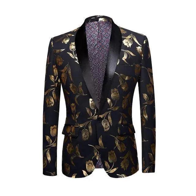 Men Blazer - Gold Print Party Blazer - Tuxedo Blazer - LeStyleParfait