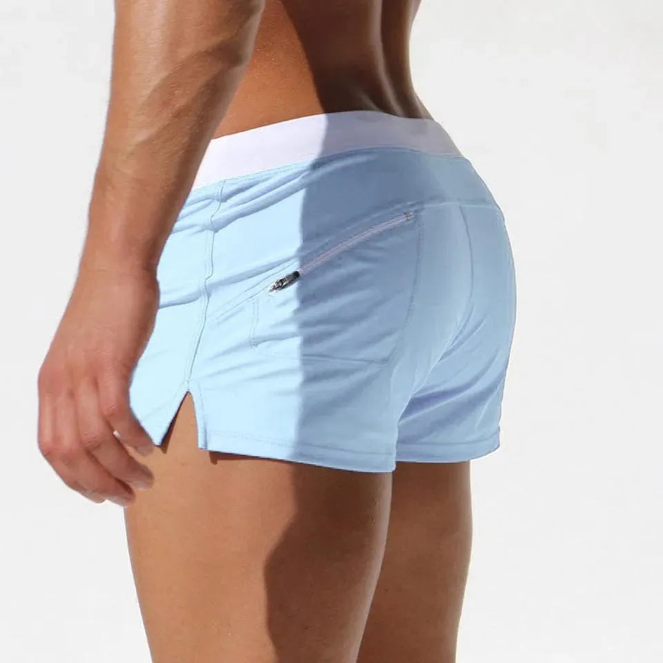 Men Blue White Sporty Swim Shorts