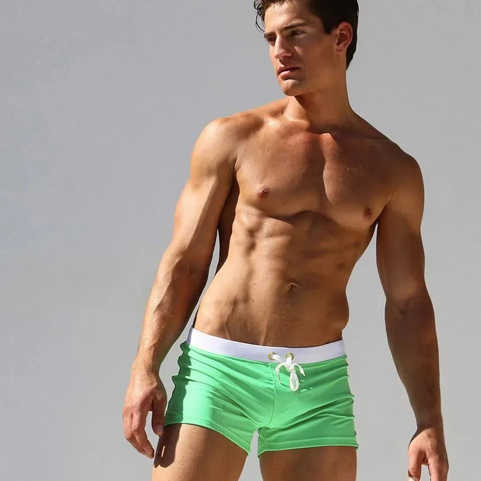 Men Blue White Sporty Swim Shorts