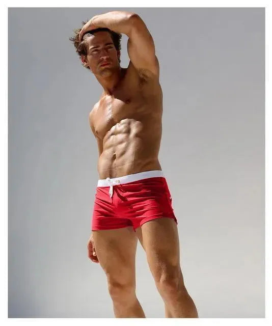 Men Blue White Sporty Swim Shorts fashion image