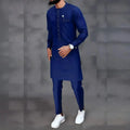 Men Bold Blue Casual Outfit Set - Solid Pants Two-Piece Set - LeStyleParfait