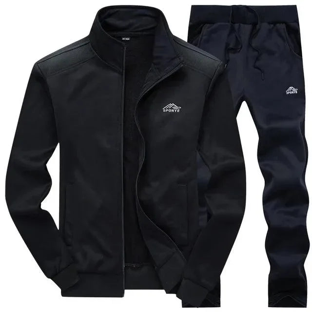Men Casual Fleece Jogger Two-Piece Set - Solid Casual Jogger Two-Piece Set - LeStyleParfait
