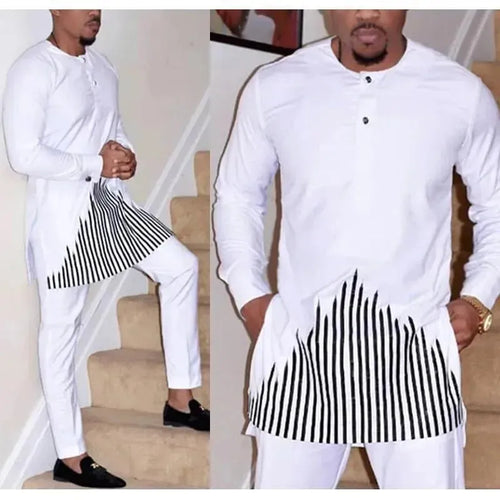 Men Classic Colorblock Embroidered Outfit Set - Colorblock Pants Two-Piece Set - LeStyleParfait