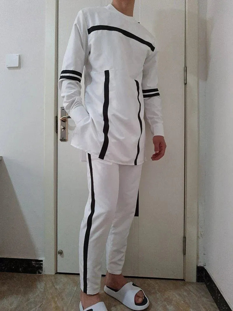 Men Classic Striped Cotton Two-Piece Set - Striped Pants Two-Piece Set - LeStyleParfait