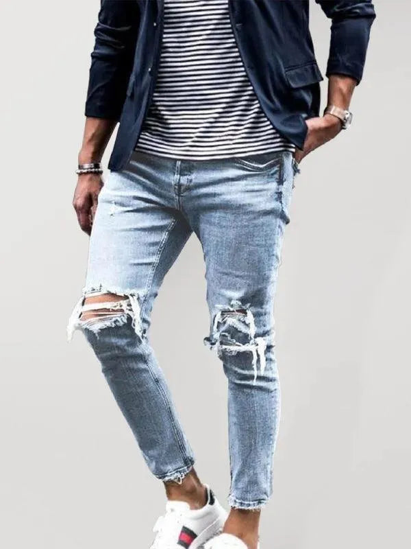 Men Destroyed Pencil Jeans - Men's Jeans - LeStyleParfait