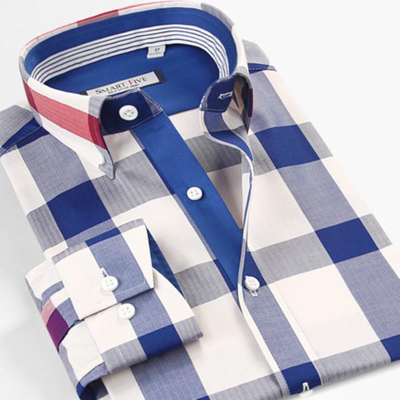 Men Dress Shirts 100% Cotton Plaid Shirt Men Plus Shirt Size - Shirt - LeStyleParfait Kenya