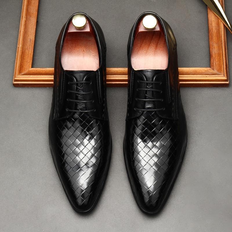 Men  Dress Shoes -  Weaved Style Oxford Leather Shoes