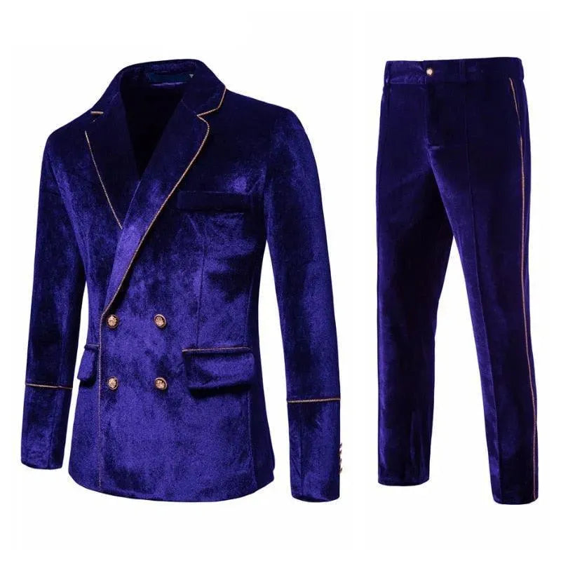 Luxury Gold Stripes Velvet Suit - Velvet Suit - LeStyleParfait