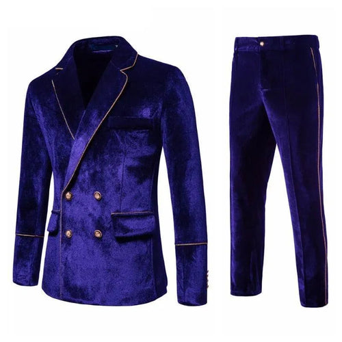 Luxury Gold Stripes Velvet Suit - Velvet Suit - LeStyleParfait