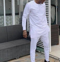Men Elegant White African Two-Piece Set - Solid Pants Two-Piece Set - LeStyleParfait