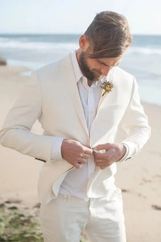White Linen Wedding Suit - Men's Suit - LeStyleParfait fashion image