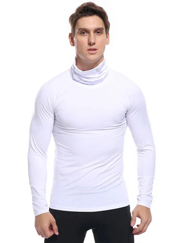 Men High Neck Long Sleeve Sports Tshirt-Men T-Shirt-LeStyleParfait