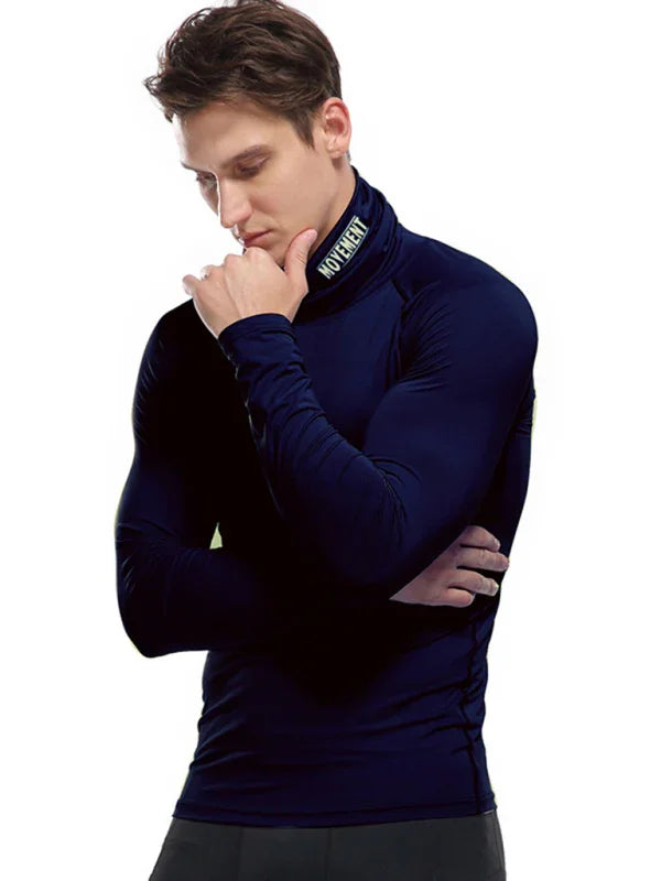 Men High Neck Long Sleeve Sports Tshirt-Men T-Shirt-LeStyleParfait