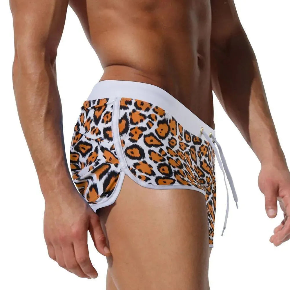 Men Orange Geometric Swim Shorts fashion image