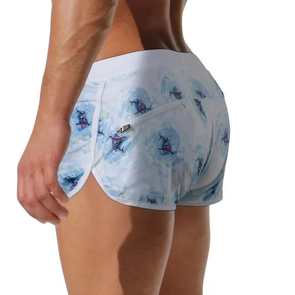 Men Orange Geometric Swim Shorts