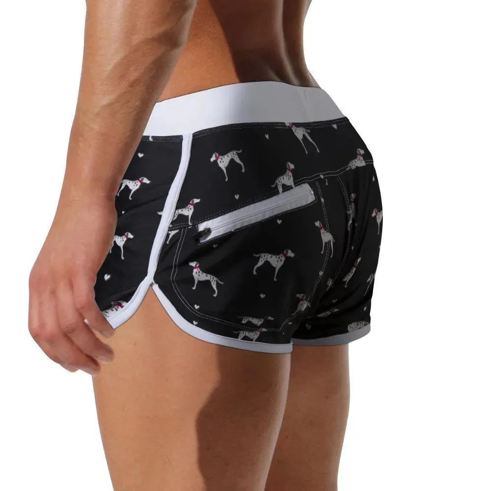 Men Orange Geometric Swim Shorts