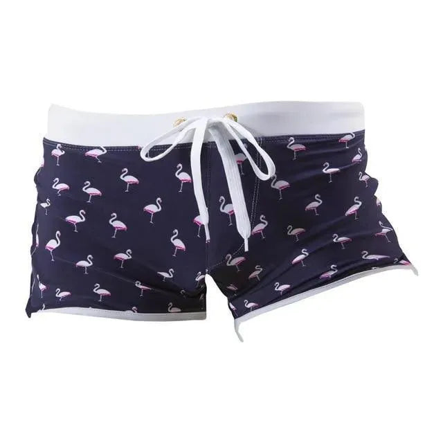 Men Orange Geometric Swim Shorts