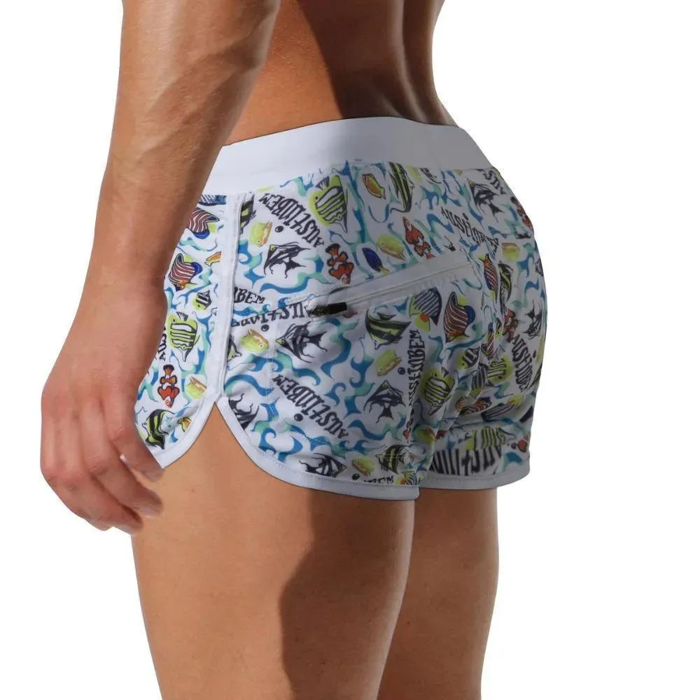 Men Orange Geometric Swim Shorts