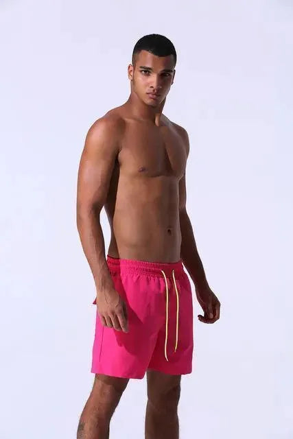 Men Pink Adjustable Swim Shorts