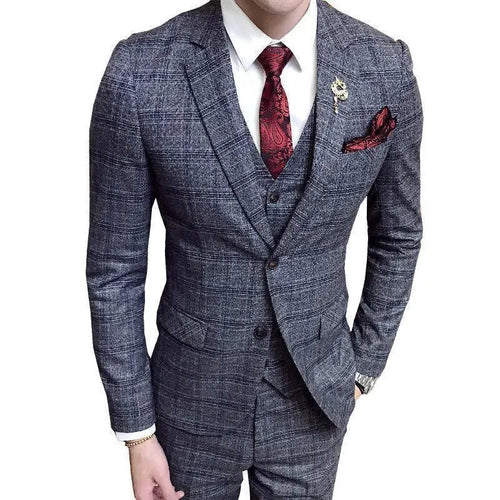 Office Ready Plaid Three Piece Suit - Plaid Suit - LeStyleParfait