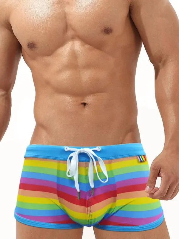 Men Rainbow Striped Swim Shorts fashion image
