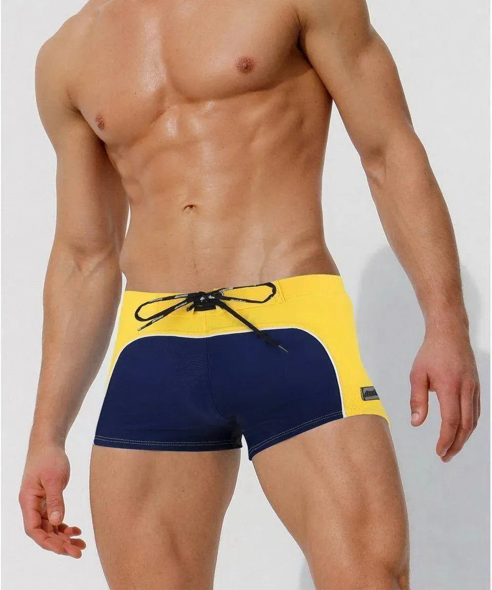 Men Red White Colorblock Swim Shorts fashion image