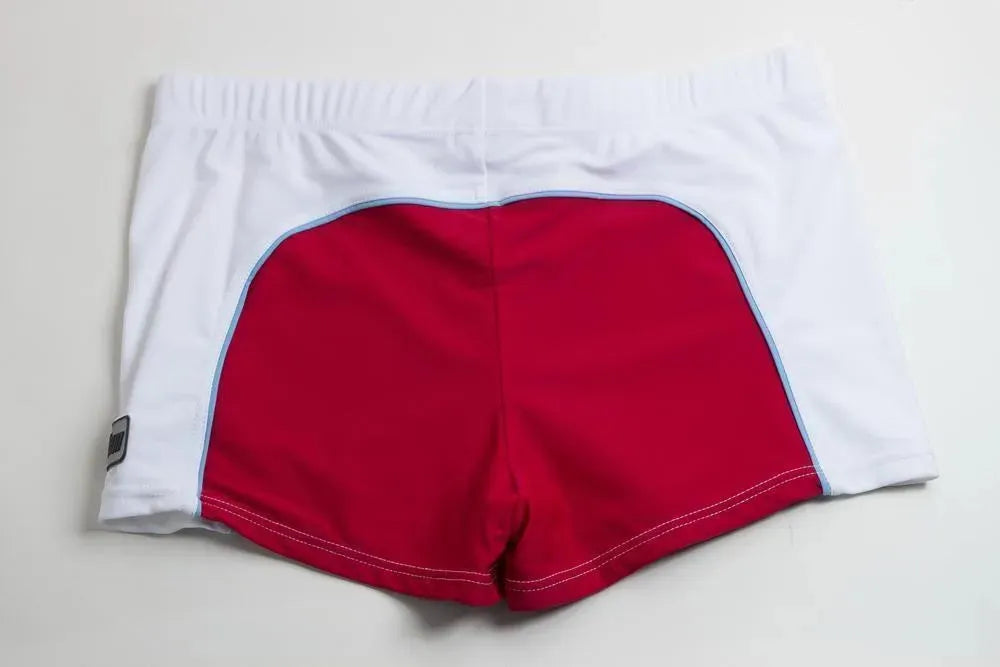 Men Red White Colorblock Swim Shorts