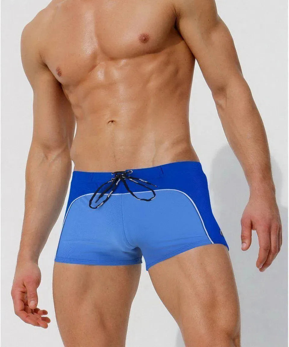 Men Red White Colorblock Swim Shorts