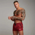Men Red White Sporty Swim Shorts