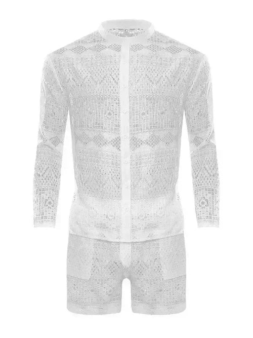 Men Relaxed Ethnic Mesh Shorts Set - Ethnic Casual Shorts Two-Piece Set - LeStyleParfait