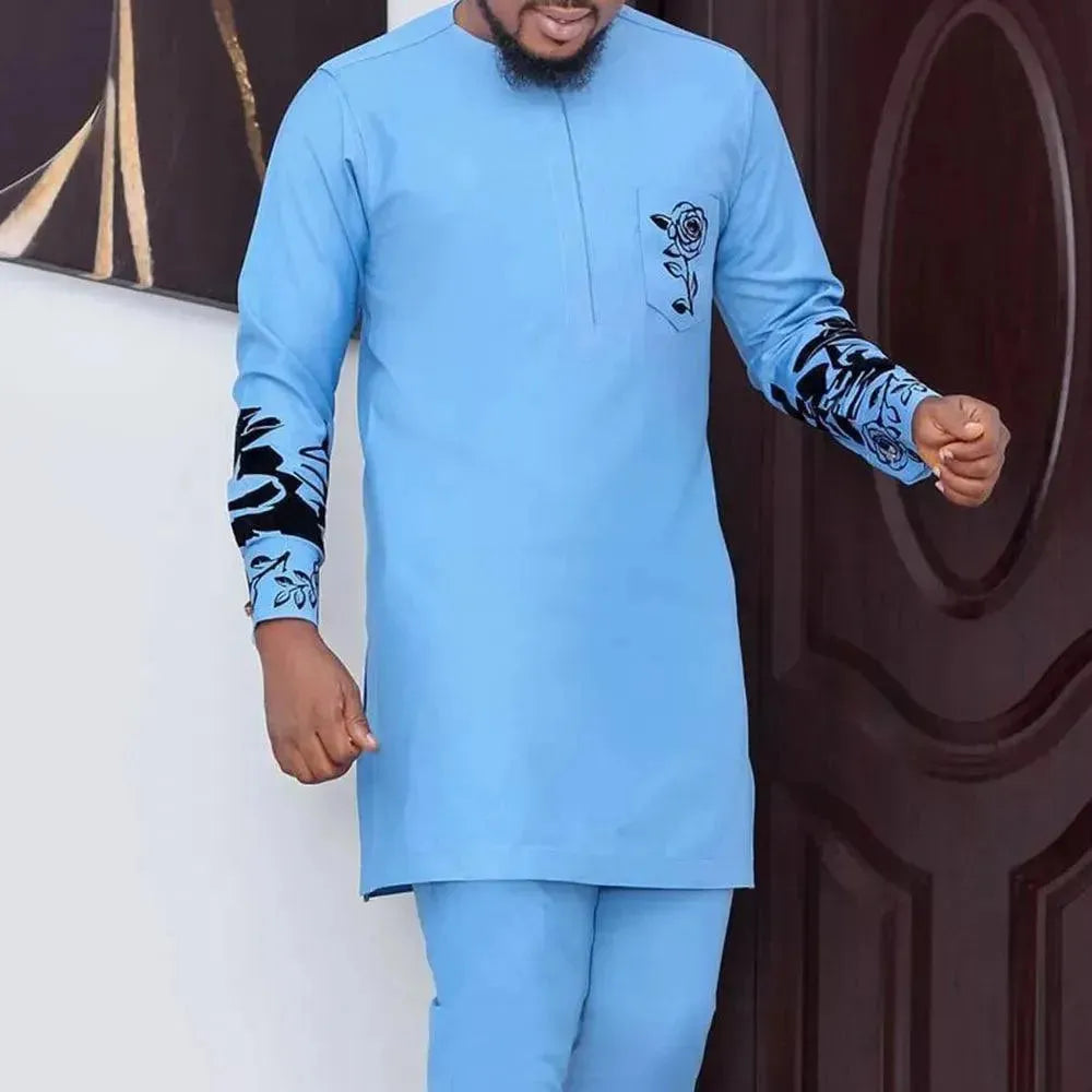 Men Relaxed Floral Cotton Two-Piece Set - Floral Straight Two-Piece Set - LeStyleParfait
