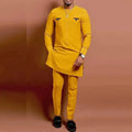 Men Relaxed Gold Embroidered Two-Piece Set - Solid Trousers Two-Piece Set - LeStyleParfait