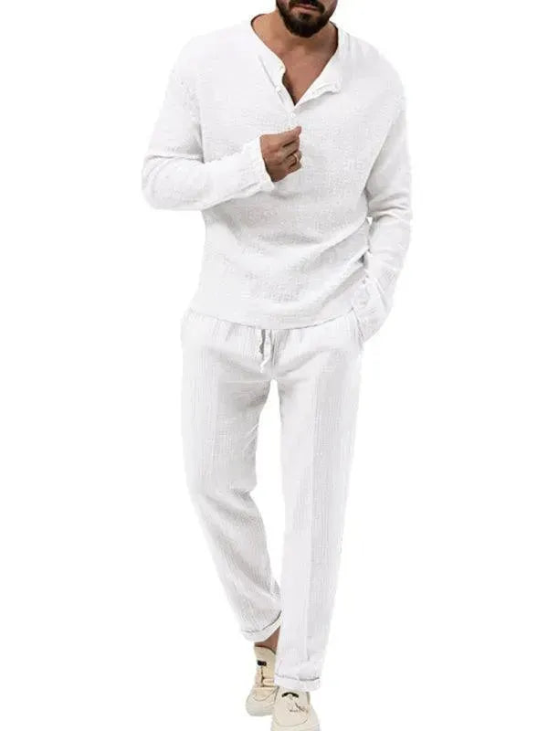 Men Relaxed Ribbed Jogger Lounge Set - Solid Jogger Two-Piece Set - LeStyleParfait