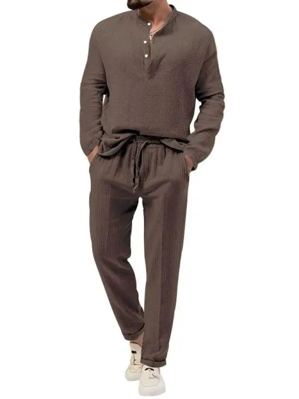 Men Relaxed Ribbed Jogger Lounge Set - Solid Jogger Two-Piece Set - LeStyleParfait