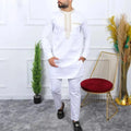 Men Relaxed White Cotton Two-Piece Set - Solid Pants Two-Piece Set - LeStyleParfait