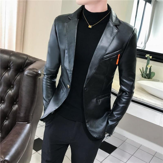 Men's Blazer Faux Leather Blazer Slim Fit - Blazer - LeStyleParfait Kenya