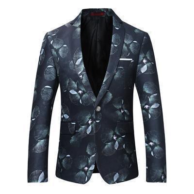 Men's Blazer One Button Blazer Black Floral - Blazer - LeStyleParfait Kenya