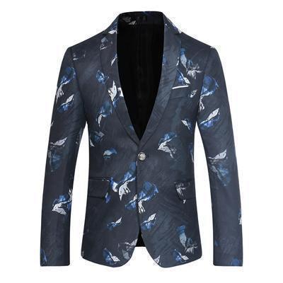 Men's Blazer One Button Blazer Blue Flowers - Blazer - LeStyleParfait Kenya