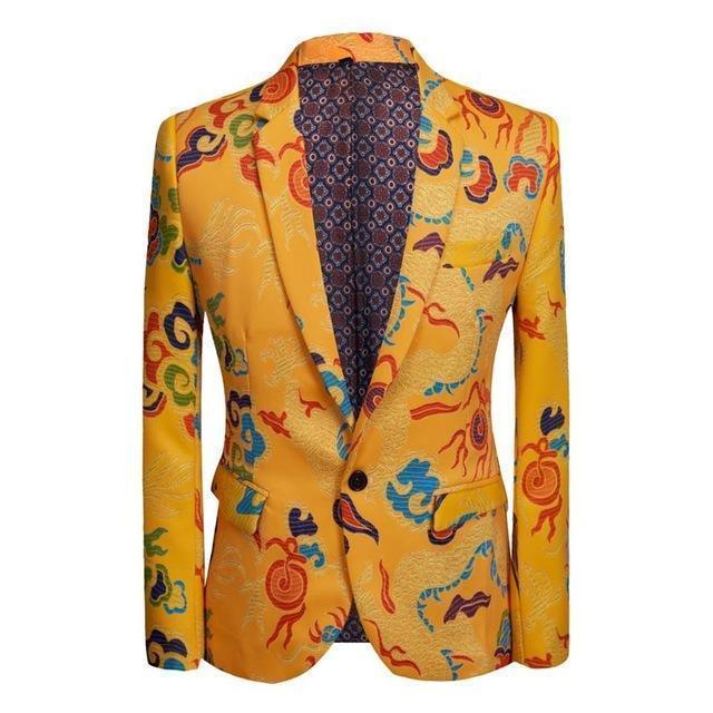 Men's Blazer Printed Casual Party Blazer Slim Fit Yellow - Blazer - LeStyleParfait Kenya