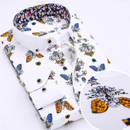Men's Dress Shirts, Casual Shirts, Butterfly Print Shirts, Blue, White - Shirt - LeStyleParfait Kenya