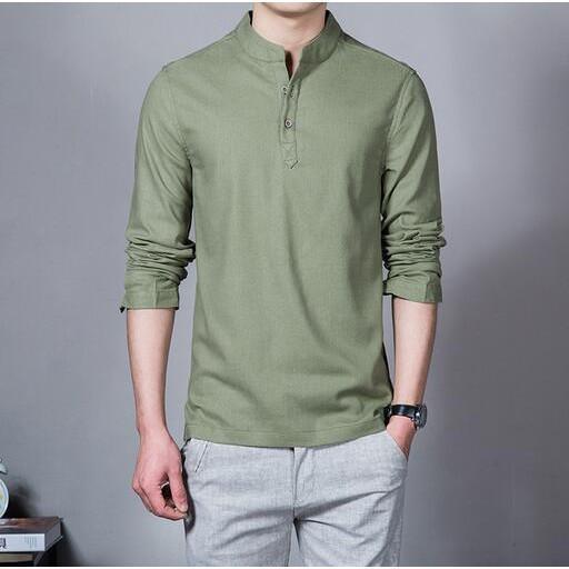 Men's Linen Shirts Long Sleeved Chinese Collar - Shirt - LeStyleParfait Kenya