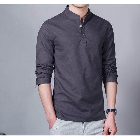 Men's Linen Shirts Long Sleeved Chinese Collar - Shirt - LeStyleParfait Kenya