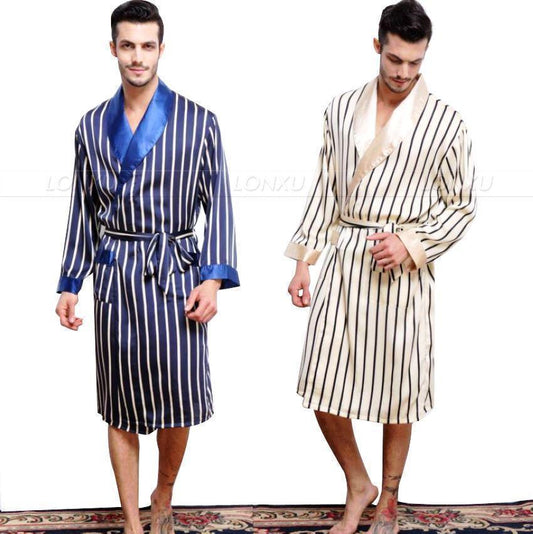Men's Nightgown Silk Satin Sleepwear Striped - Sleepwear - LeStyleParfait Kenya