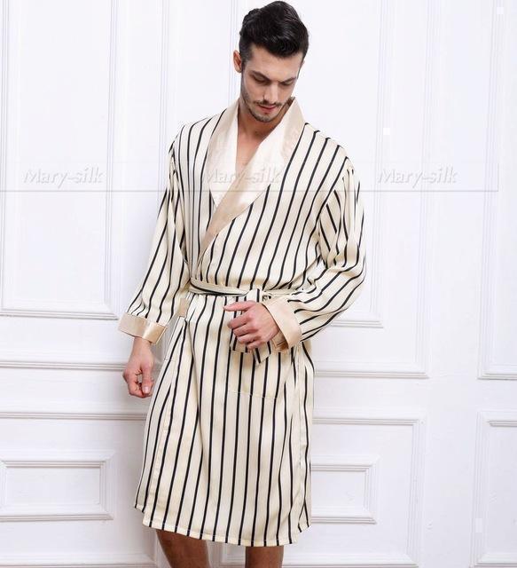 Men's Nightgown Silk Satin Sleepwear Striped - Sleepwear - LeStyleParfait Kenya
