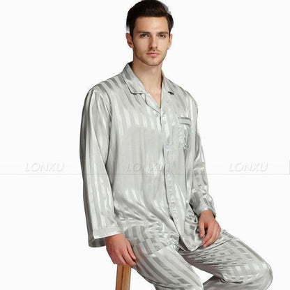 Men's Pajamas Set Silk Satin Sleepwear Set Striped - Sleepwear - LeStyleParfait Kenya