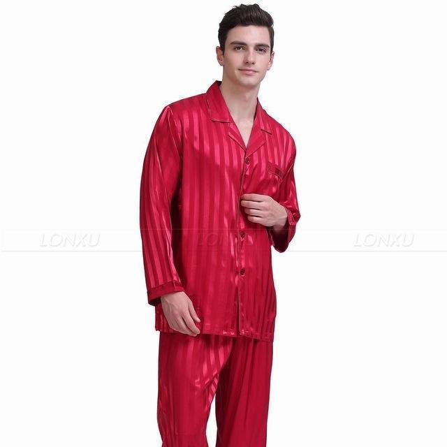 Men's Pajamas Set Silk Satin Sleepwear Set Striped - Sleepwear - LeStyleParfait Kenya